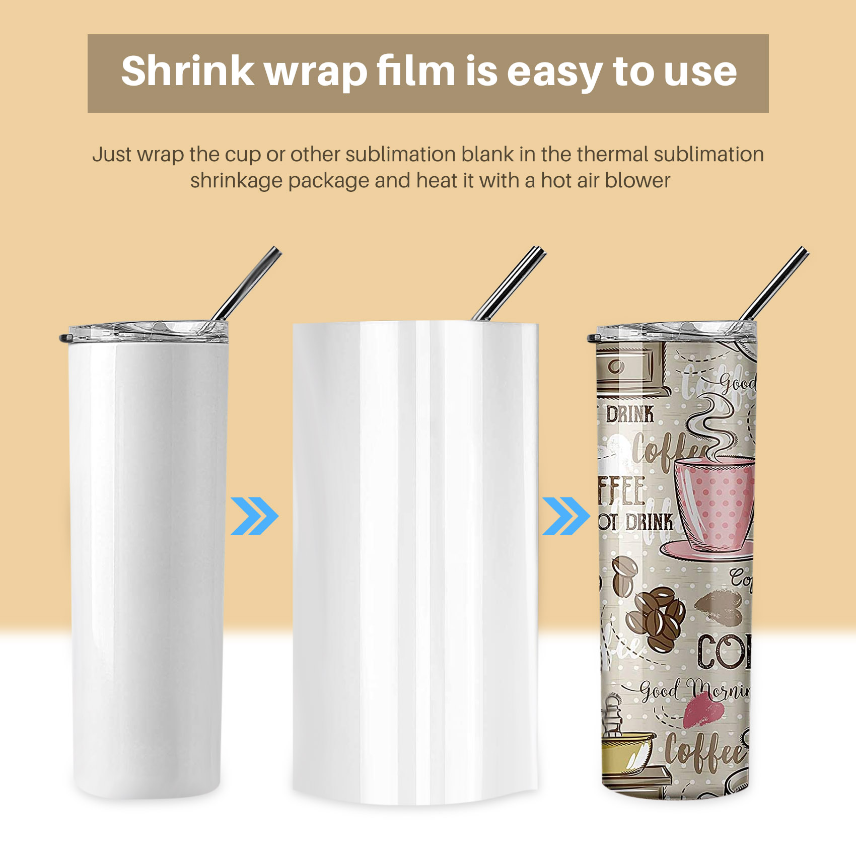 Sublimation Mug White - Fundas termorretráctiles para sublimación, tamaño A19F-8X12